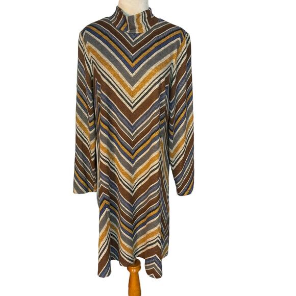 Chris McLaughlin Fall Colors Size 16 Chevron Slimming Dress - Picture 1 of 8